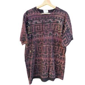 Vintage R&R Geometric Puffy Paint Burgundy Men's Shirt One Size